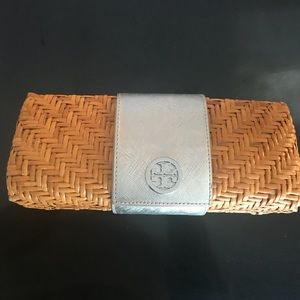 Tory Burch silver hand clutch